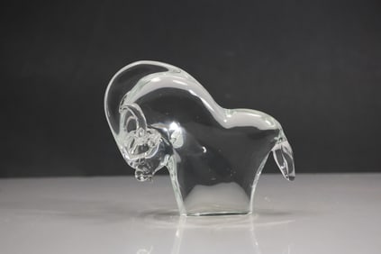 Signed Licio Zanetti Murano Art Glass Clear Crystal Wild Boar Sculpture 6.5 in. x 8 in.