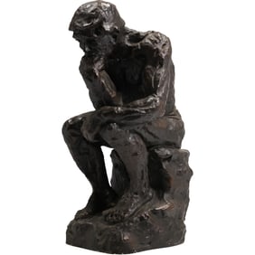 Vintage Marwal Chalkware Sculpture Statue THE THINKER , Seated Nude Male, 16 in. height