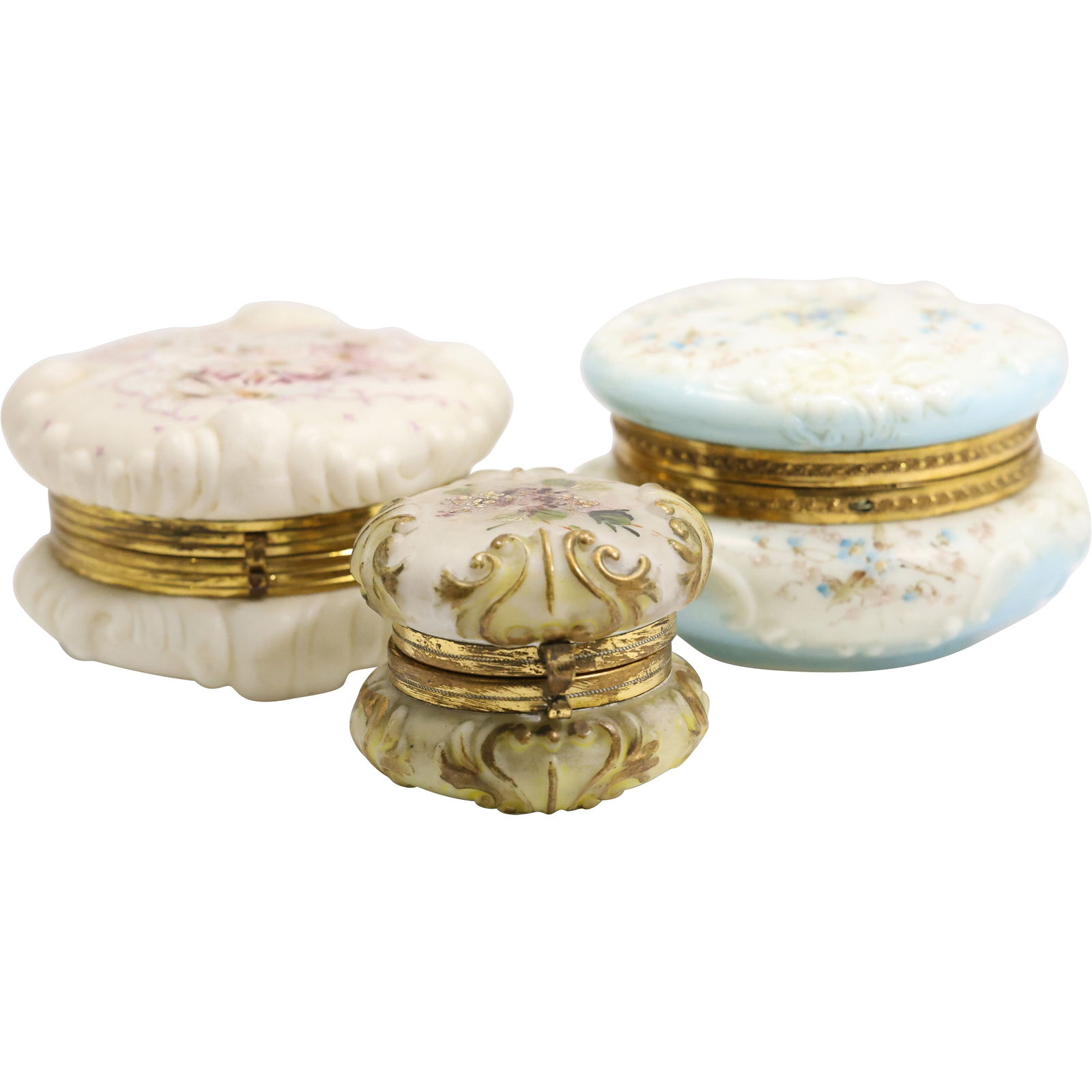 3 Assorted 19th C. WAVE CREST Glass Covered Dresser Boxes - Various Sizes (1 of 20)