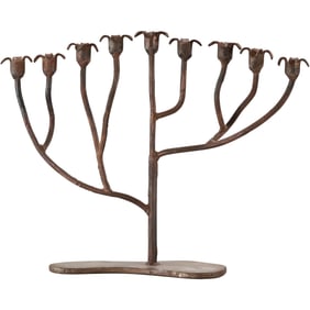 Vintage Copper Finish Iron Metal Menorah 13.5 in. height x 17.5 in. wide
