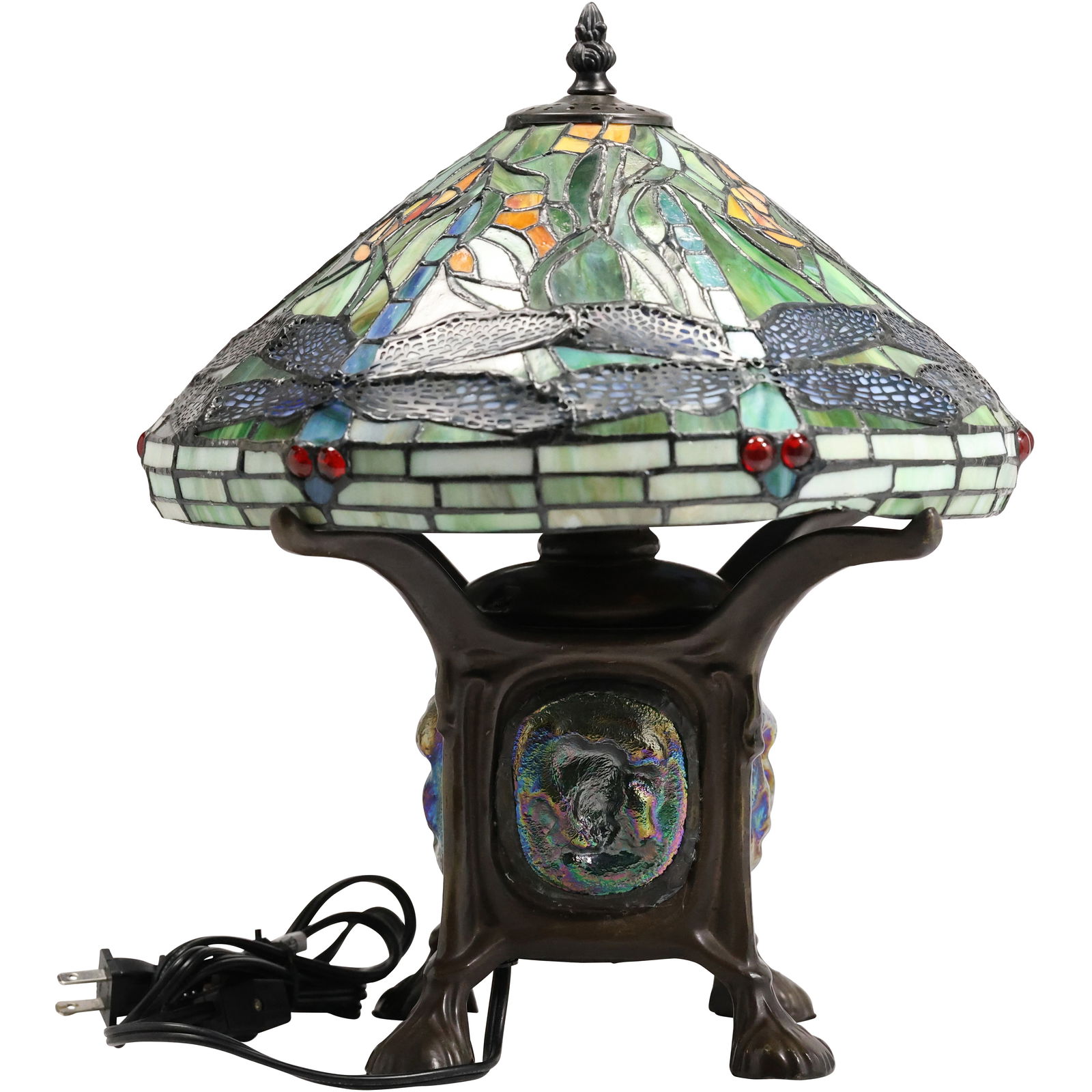 Decorative Tiffany Style Dragonfly Leaded Glass Table Lamp with Turtle Back Base 14 in. dia. (1 of 15)