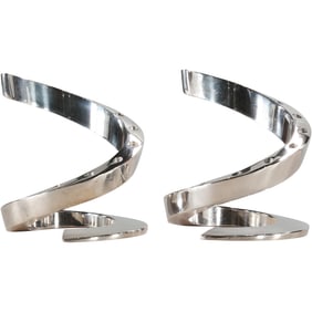 Dansk Designs, France, Pair Chrome Twist Candlesticks, Signed, 5.25 in. height x 5 in. wide