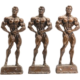 [3] Neils Anderson Scuptures of Muscle Building Men 13.75 in. height, Bronzed Patinia on Composition