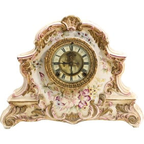 Ansonia Porcelain Case "Dresden" 8-Day Mantle Clock 11.5 in. height x 14 in. wide