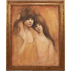 George Shelley, 20th C. Oil on Canvas Painting, Two Sisters, Signed and Framed