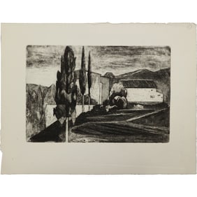Robert Angeloch 1922-2011, Unsigned, Etching of Landscape with Barn