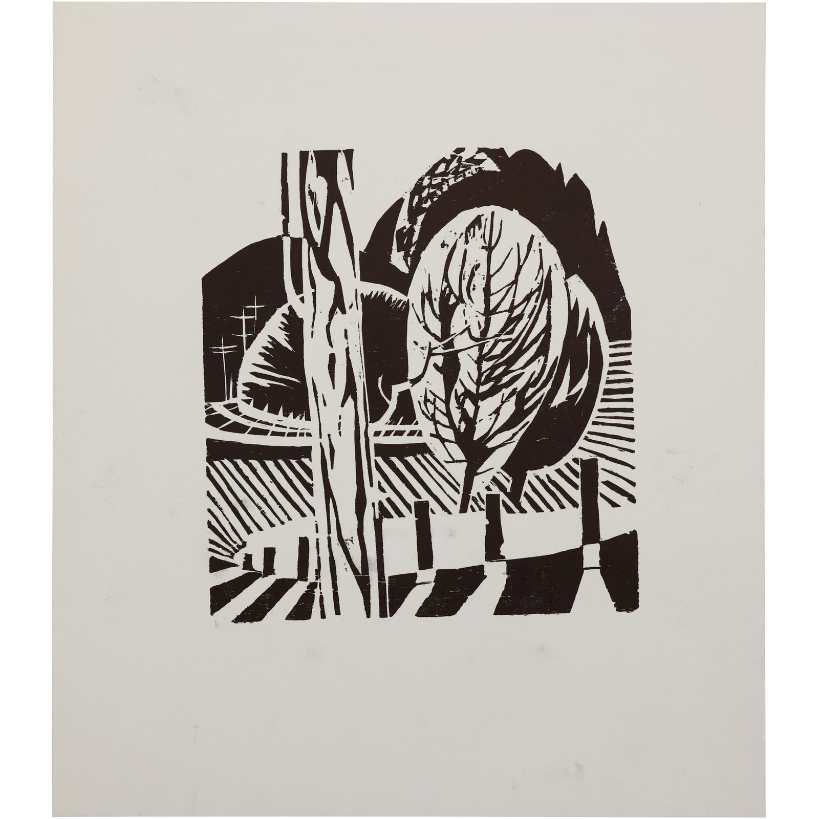 Robert Angeloch 1922-2011, Untitled Woodcut, Trees in Landscape (1 of 6)