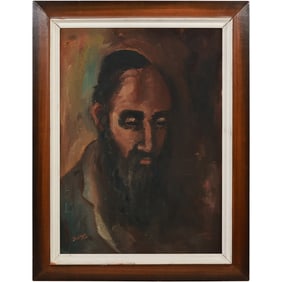Signed B SADE, Vintage Oil on Canvas, Portrait of a Rabbi, Judaica Art, Framed