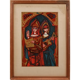 ENRIQUE CLIMENT (Spanish b. 1980) "Untitled" Color Lithograph, Musicians, Framed