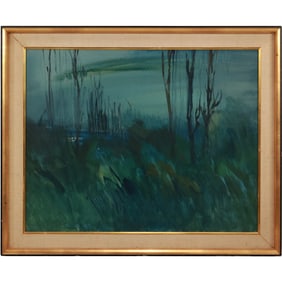 Artist Signed Illegible Dated 1964 Watercolor Painting Dense Marsh Landscape, Framed