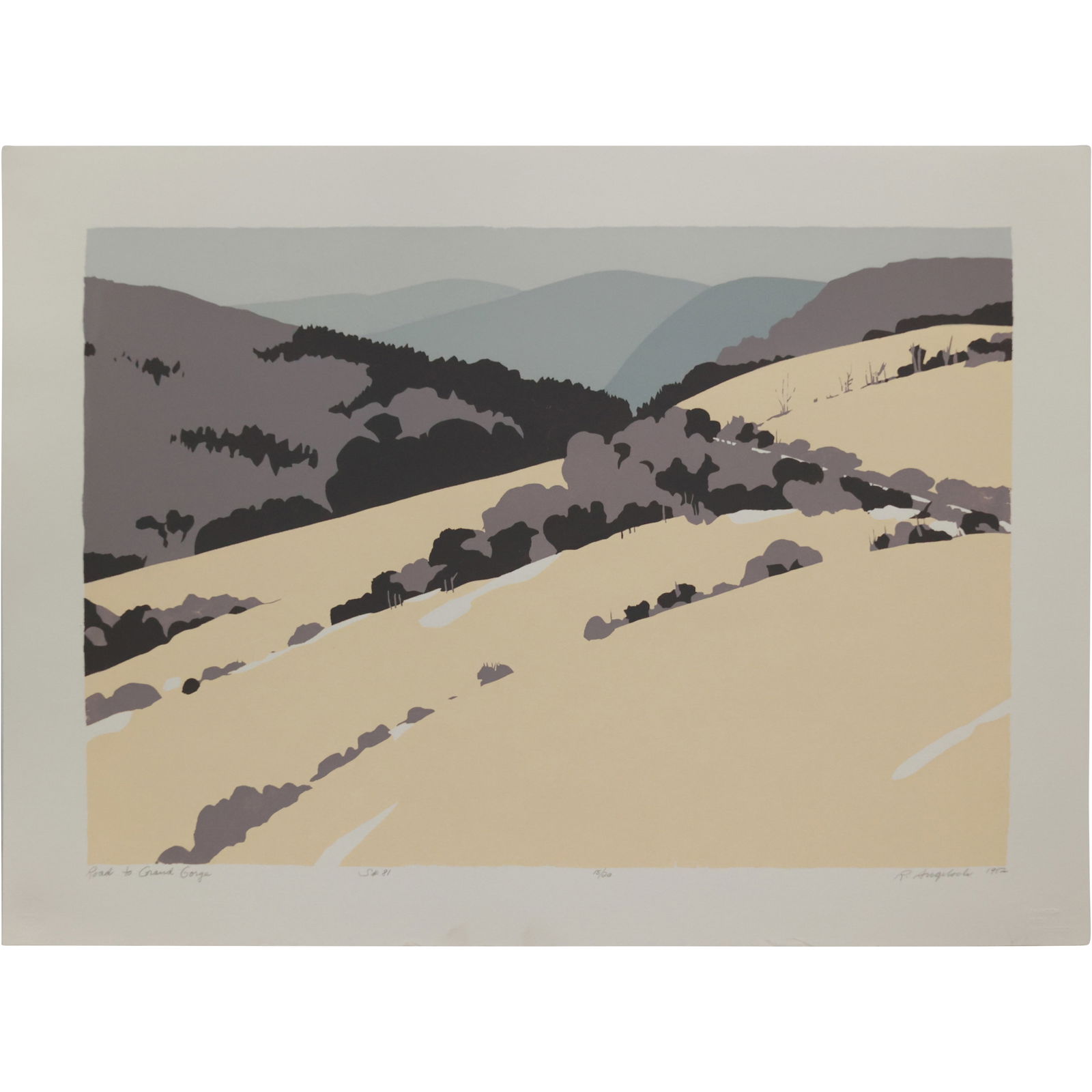 Robert Angeloch 1922-2011, Color Woodcut, Signed, Dated 1982, "Road to Grand Gorge" #15/20 (1 of 15)