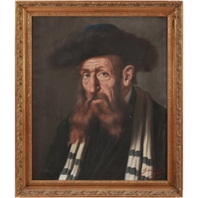 Jeno Gussich, Rabbi with a Fur Hat, Oil on Canvas Painting, Signed, Framed