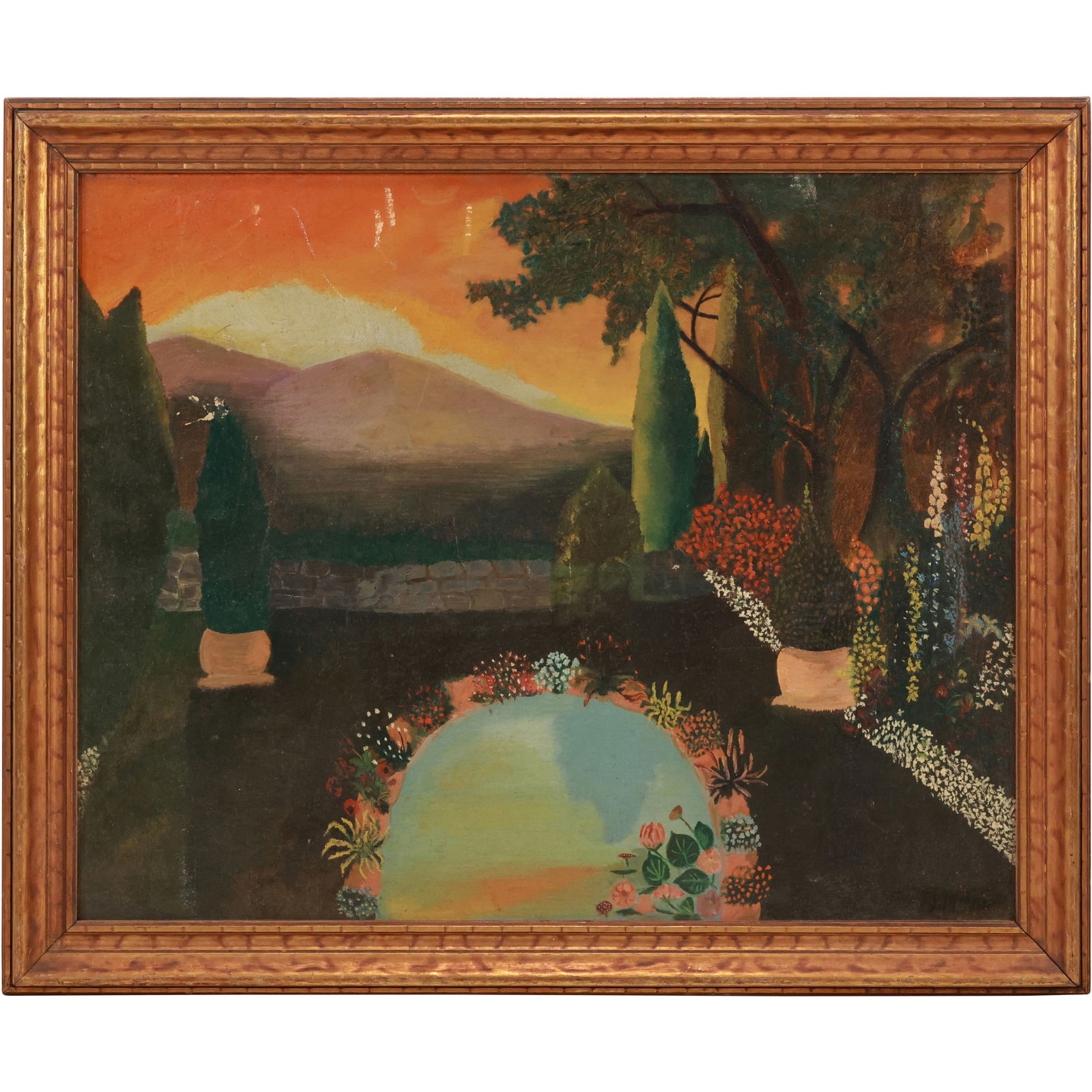 Signed Moore Jr. 1937, Oil on Board Painting Titled "A Sunlit Garden in the Clearing", Framed (1 of 16)