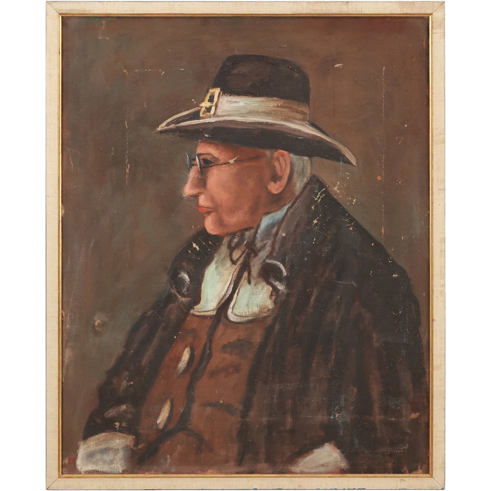 Vintage Oil on Canvas Painting Portrait of a Quaker Man in Attire: Vintage Oil on Canvas Painting Portrait of a Quaker Man in Attire size: 20 x 26 outside of frame 26 x 32