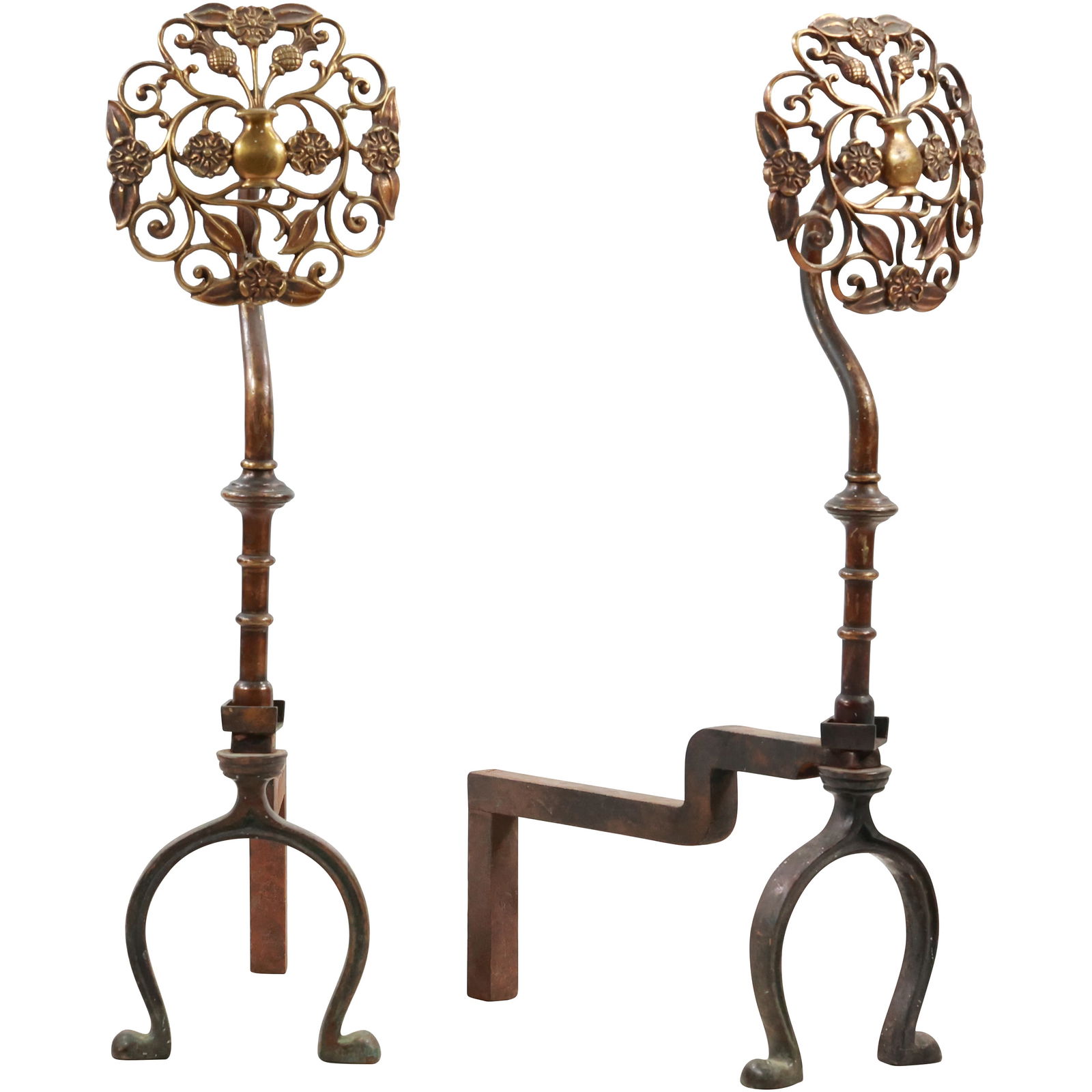 19th C. Arts & Crafts Sunflower Andirons Bronze and Iron 22 in. height x 6 in. wide (1 of 15)