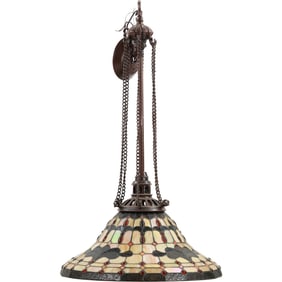 20th C. Tiffany Style Leaded Stain Glass Hanging Dome Chandelier with Mounting Hardware