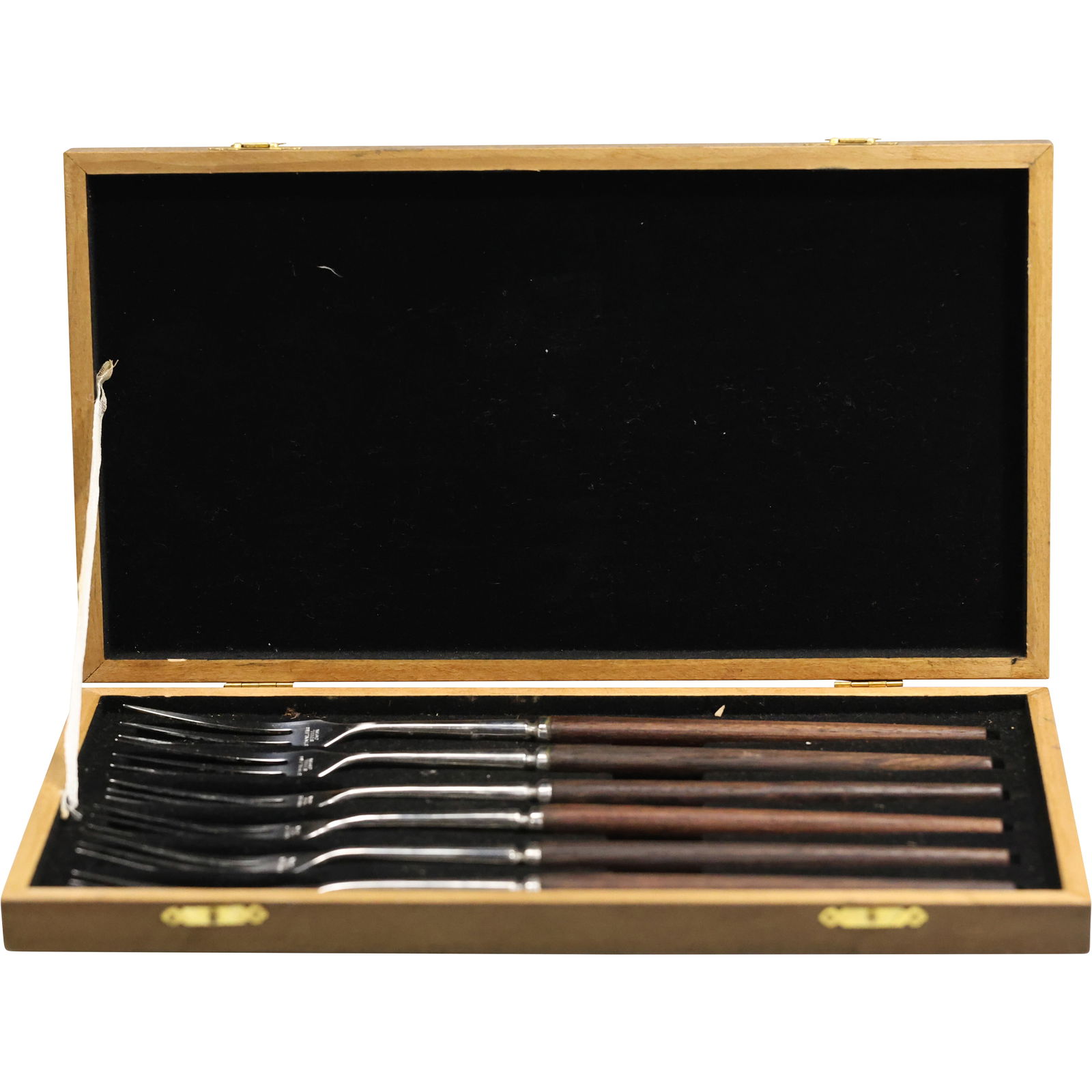 Danish Modern Style Set 6 3-Prong Long Forks with Wood Handles in Wood Presentation Box (1 of 14)