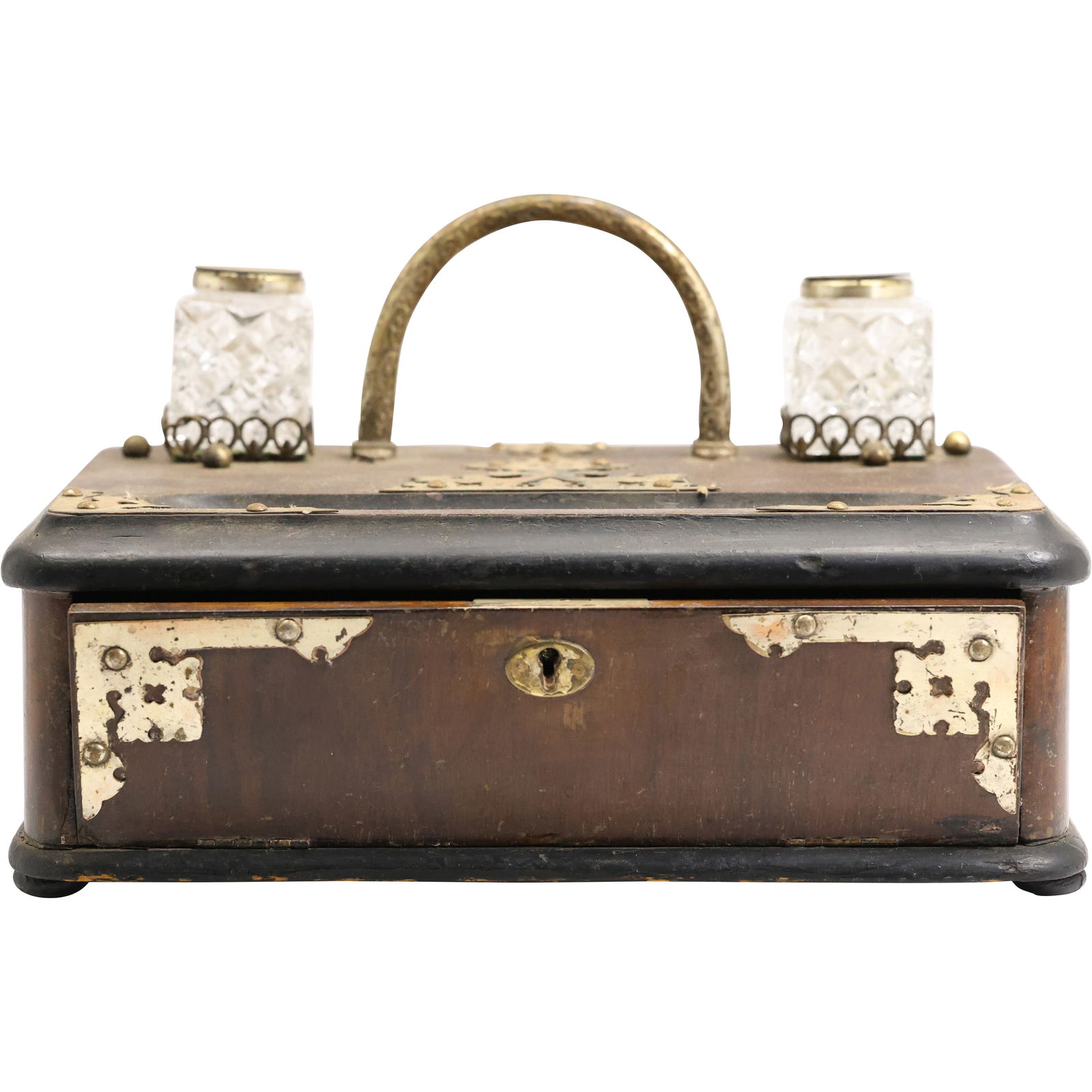19th Century Walnut & Ebonized Ink Stand Desk Tidy, Double Ink Wells, Multi Drawers Interior (1 of 20)