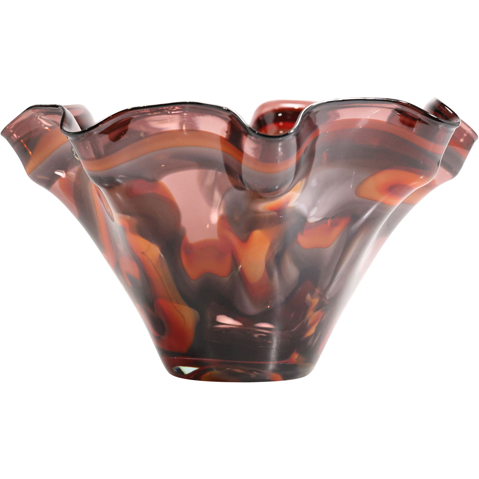 Vintage Krosno Jozefina Polish Art Glass Large Center Bowl Brown Swirls 14.5 in. dia. (1 of 14)