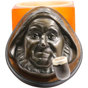 Unique Antique 1900's Bronze Cigar Store Figural Fisherman Smoking Pipe Lighter Lamp