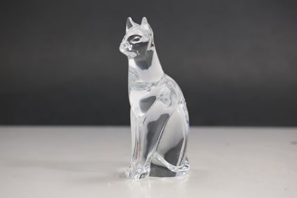 Signed DAUM FRANCE Crstal Glass SEATED CAT Figure Statue Sculpture 6 in. height