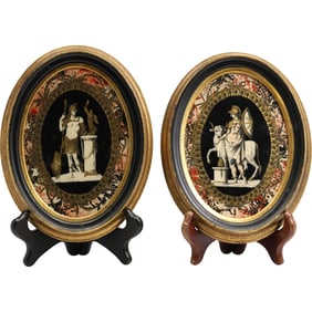 2 Decorative Framed Glass Panels Greek Mythology or Historical Scenes 8 inches