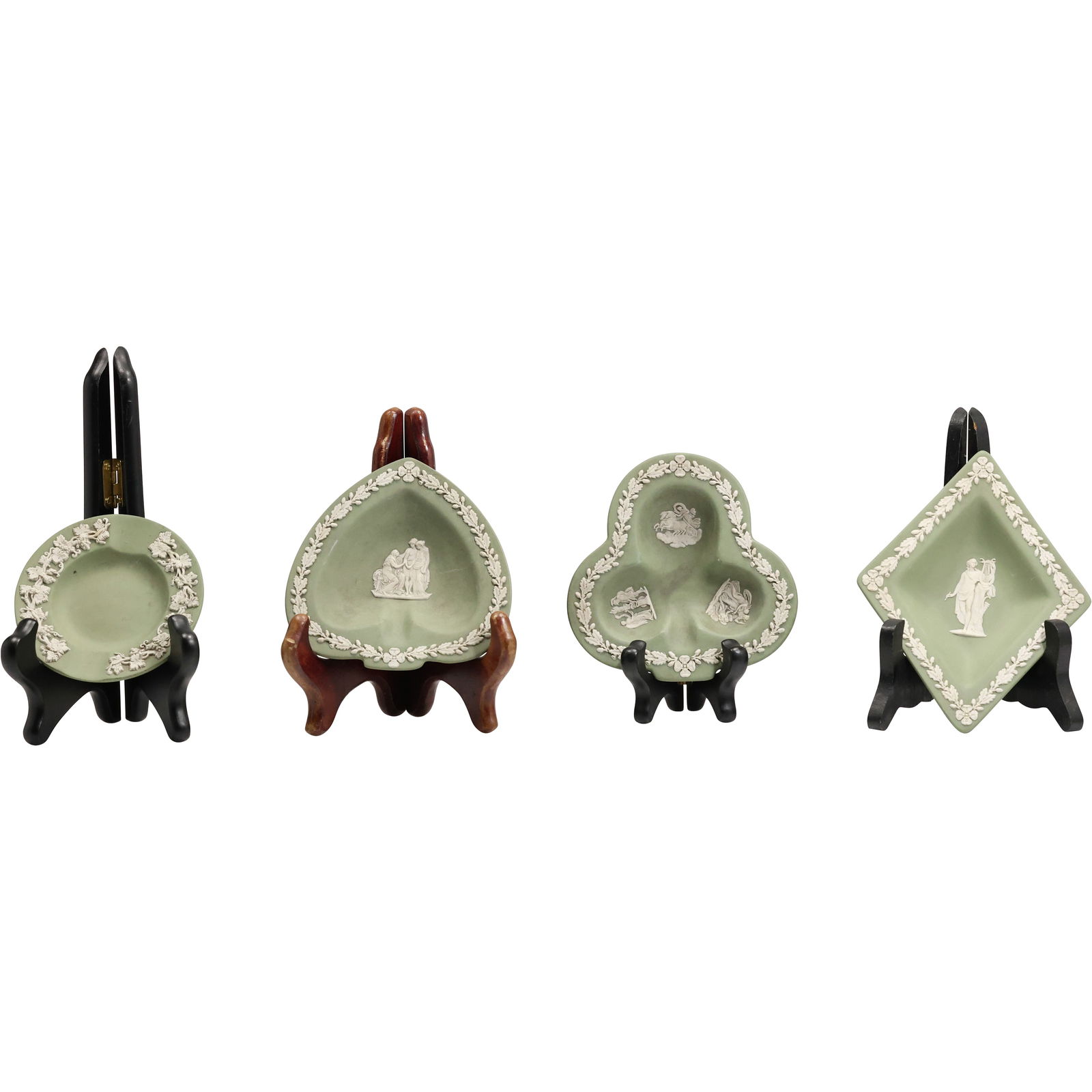 Set 4 Assorted Wedgwood Green and White Playing Card Deck Porcelain Dishes (1 of 15)