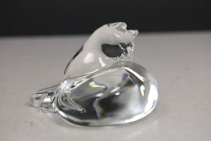 Signed Baccarat Crystal Glass SLEEPING CAT Figurine Statue 3 in. x 4 in.