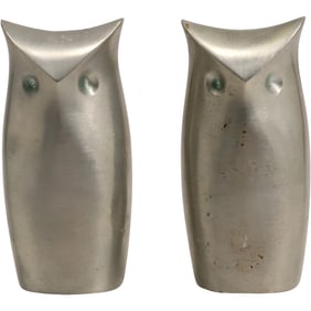 Vintage Towle Pewter Danish Modern Style OWL Figures Salt & Pepper Shakers
