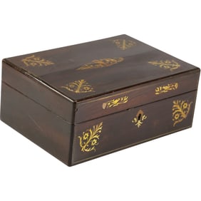 19th C. Continental Inlaid Flowers Walnut Wood Document Box 12 inches length