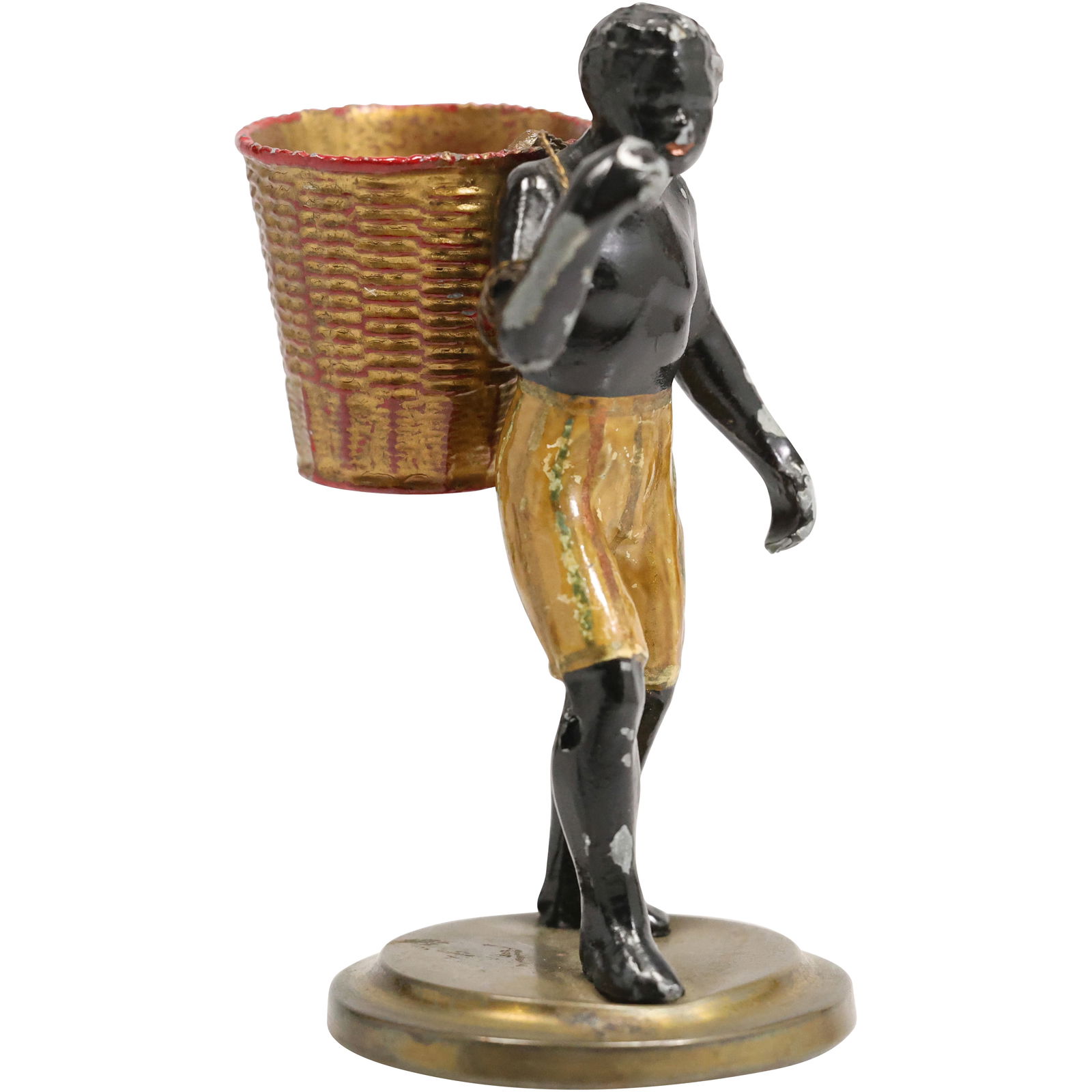 Vintage Blackamoor Painted Brass Figure with Basket Statue 4.75 in. x 2 in. (1 of 16)
