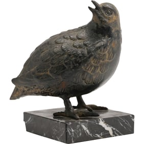 19th C. Bronze Sculpture of a Partridge Bird Mounted on a Marble Base 6 in. height