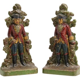Antique Cast Iron Doorstops, depicting Soldiers or Colonial Historical figures in period attire