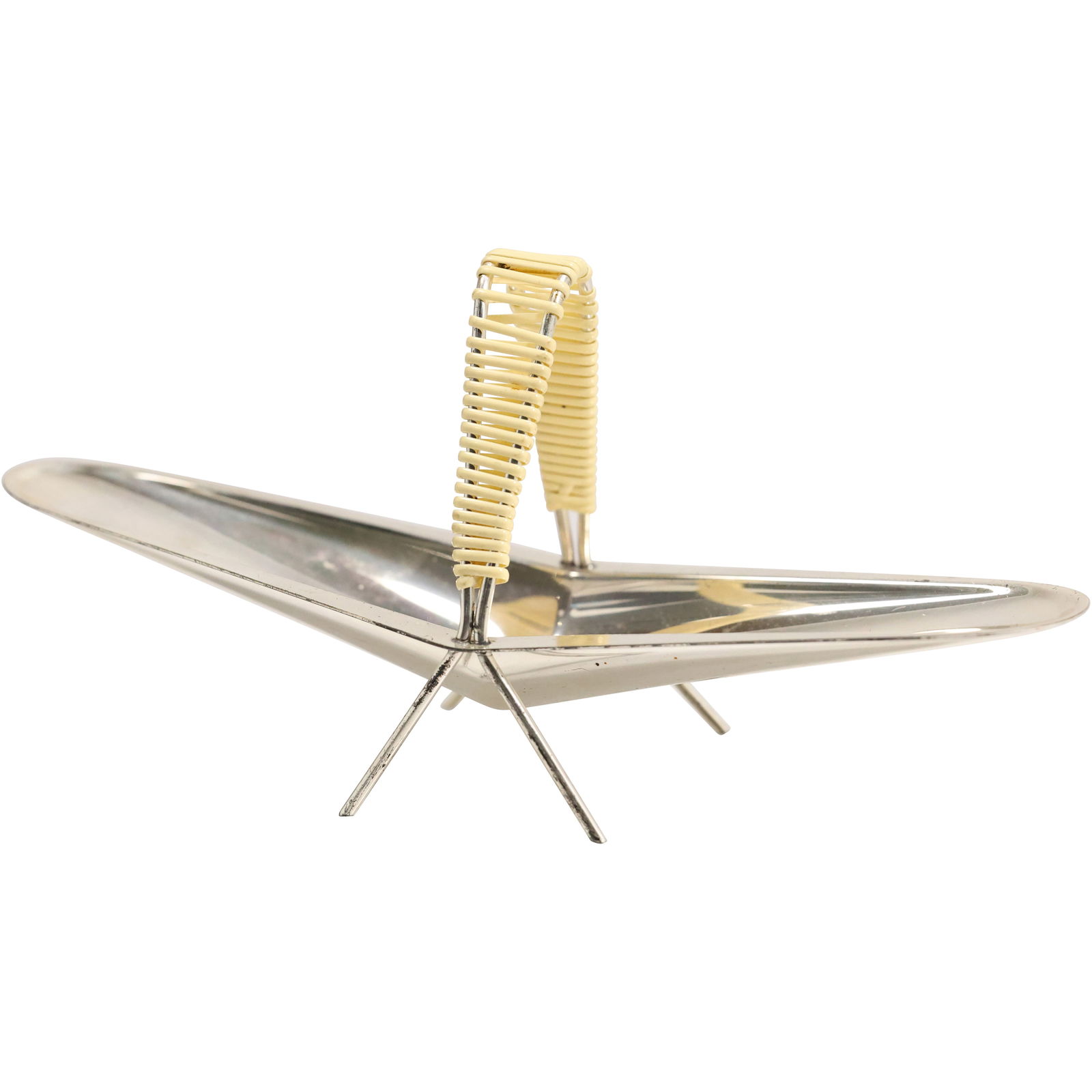 Mid-Century Modern Futuristic Chrome Boomerang Shaped Nut or Candy Dish on Legs 9.5 in. length (1 of 12)