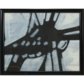 Wayne Cunningham, 20th C. American, Acrylic Painting on Paper, Abstract Black on White, Signed