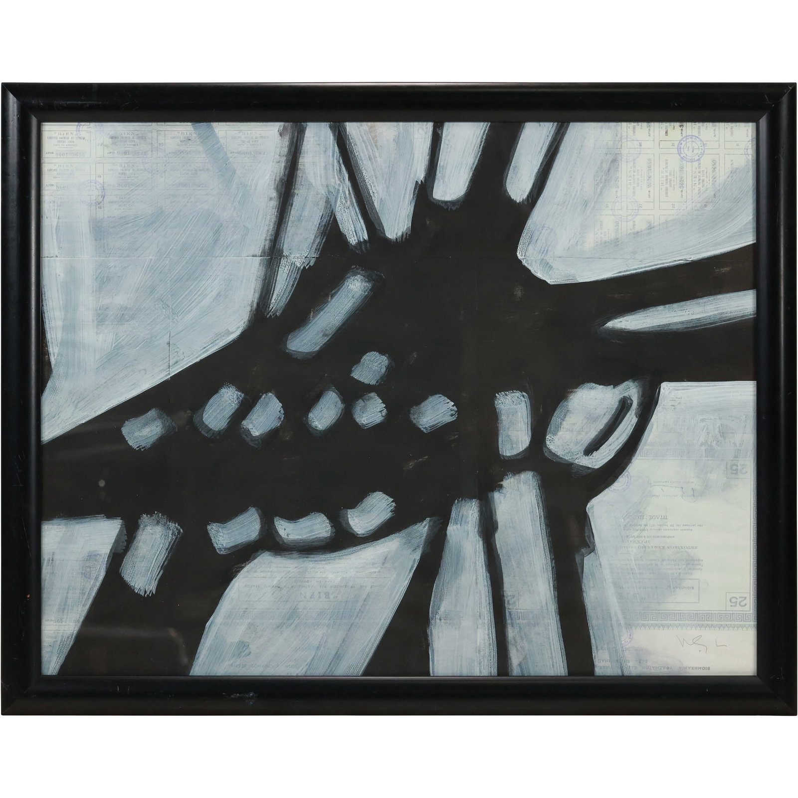 Wayne Cunningham, 20th C. American, Acrylic Painting on Paper, Abstract Black on White, Signed (1 of 15)