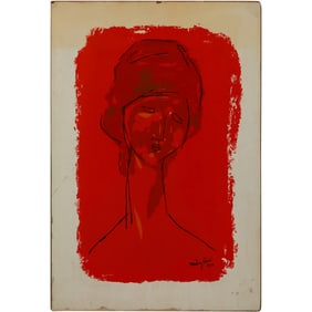 AMEDO MODIGLIANI (FRENCH/ITALIAN, 1884-1920) Serigraph on Board, Woman in Red