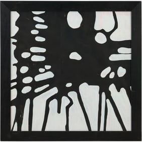 Wayne Cunningham, 20th C. American, Acrylic Painting Black on White Abstract, Framed