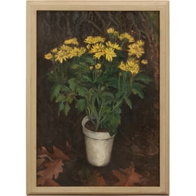Vintage Oil Painting "Sunflowers in a Plant Pot" Still Life, Framed
