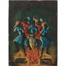 R Etienne 1969, Haitian Vodou Ceremony with figures dancing around a fire and a central drum