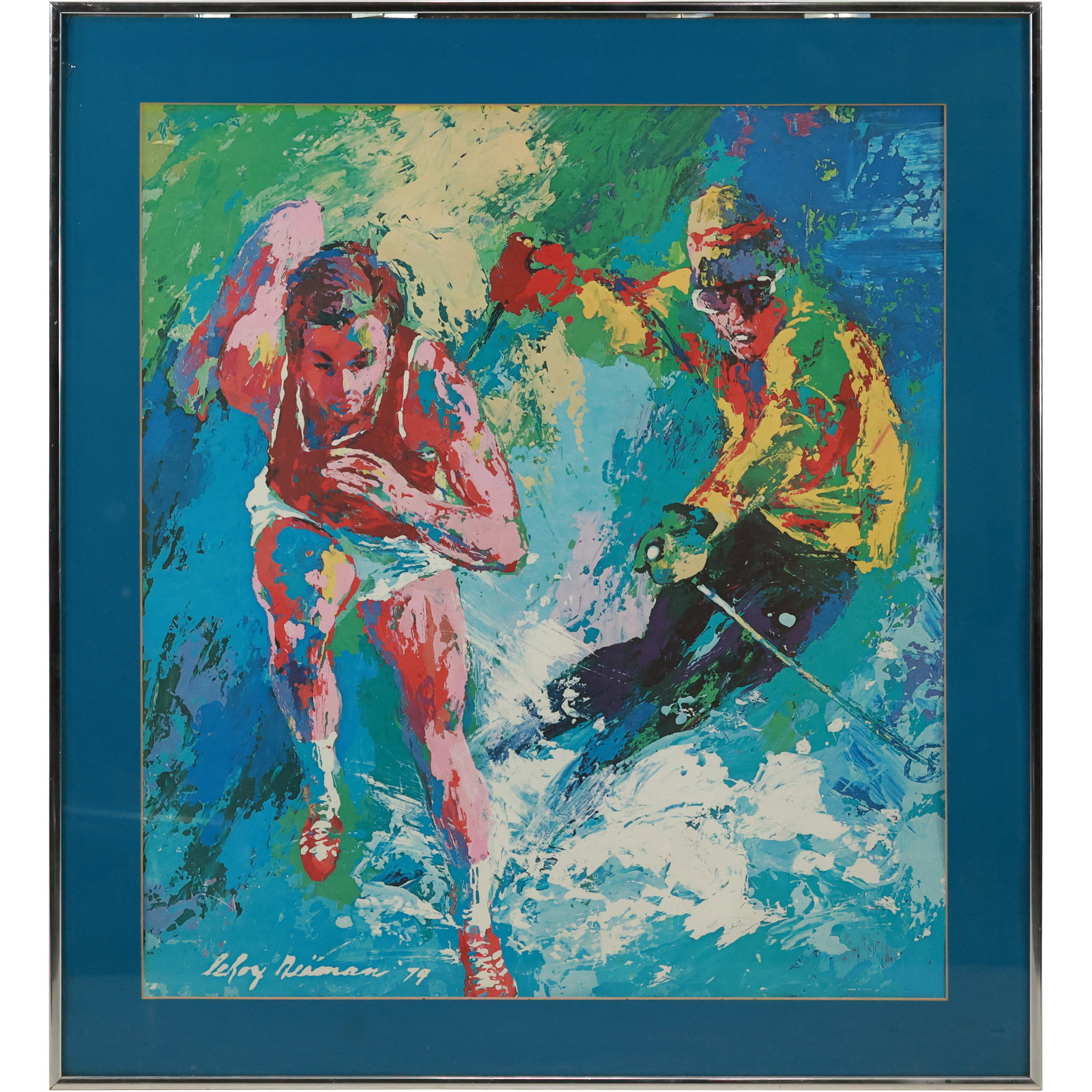 Leroy Neiman 1979, Framed Color Lithograph "Olympic Skier and Runner" (1 of 14)