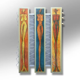 Franz Ruzicka, Triptych Wall Art Hanging of 3 Female Nudes 41 inches x 54 inches, Signed "FR"