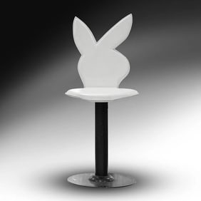 Rare Iconic Vintage White Playboy Bunny Barstool Circa 1970s HUGH HEFNER PLAYBOY LOGO SWIVEL CHAIR