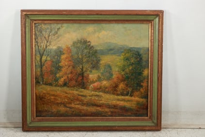 Maurice Braun [1877-1841 California, New York, Hungary] Autmn Landscape Oil on Board Painting