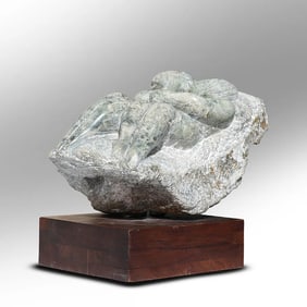 William Zorach [1887-1966 American] Importrant Signed Green Marble Double Figures Sculpture