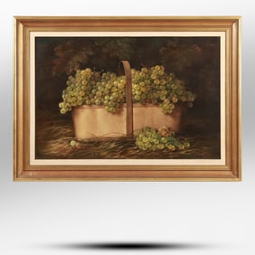 Annie M. Snyder (American, 1852-1927) Oil on Canvas Painting Shanks of Grapes in a Basket