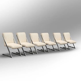 Vintage set of 6 Bar Chrome Mid Century "Z" style Cantilevered Dining Chairs