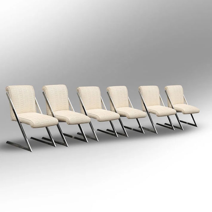 Vintage set of 6 Bar Chrome Mid Century "Z" style Cantilevered Dining Chairs (1 of 11)