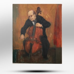 A VINTAGE IMPRESSIONISM OIL ON CANVAS PAINTING "THE CELLO PLAYER"
