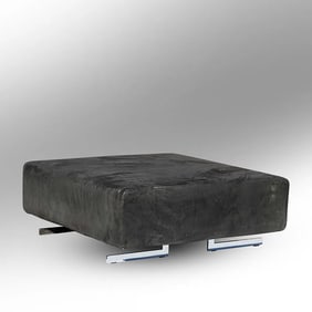 Frighetto Black Upholstered Ottoman with Bar Chrome Base